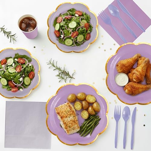 168Pcs Purple Paper Plates and Napkins Party Supplies for 24 Guests - Image 7