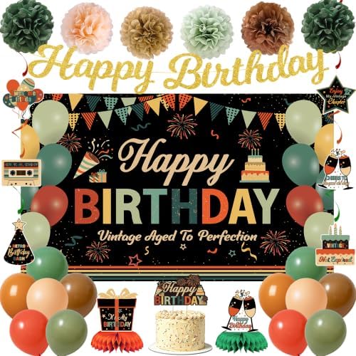 Vlipoeasn Vintage Colorful Birthday Party Decorations Kit with Backdrop by Vlipoeasn