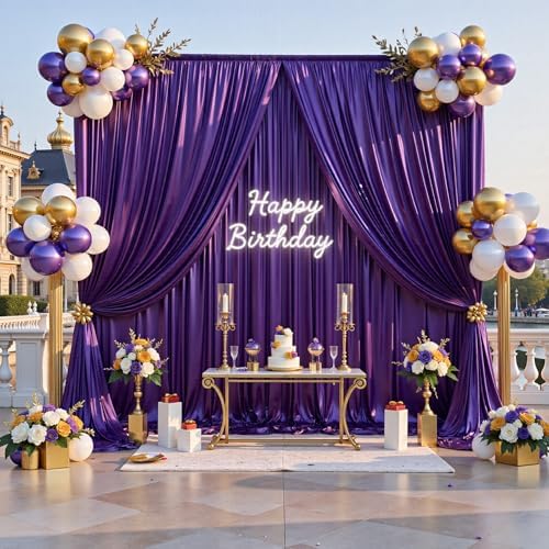 20x10FT Purple Sequin Backdrop Curtain for Party - 4 Panels 5x10FT Wrinkle-Free Shimmer Drapes for Birthday, Wedding, Christmas, Decorations & Photography - Image 3