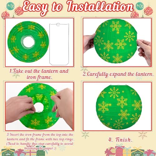 15PCS Christmas Party Decorations Set – 9 Red White Green Paper Lanterns, 4 Pom Poms, 2 Hanging Swirls for Xmas Indoor, Home, Porch, Holiday Decor - Image 5
