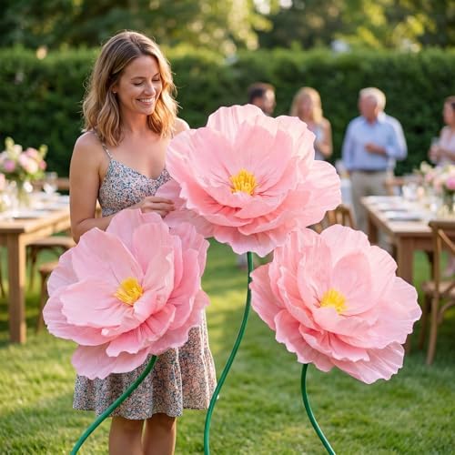 3 Pcs 5ft Large Paper Soft Pink Poppy Flower Giant Artificial Poppy - Image 4