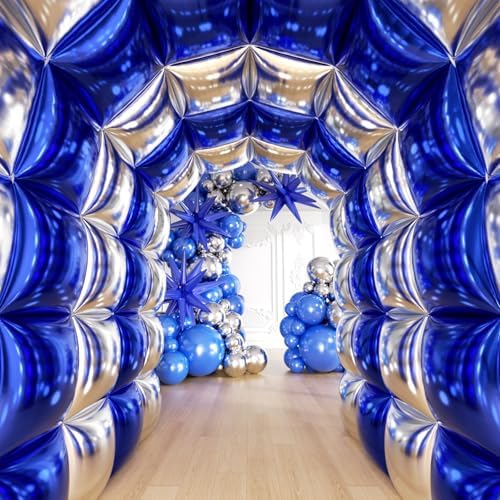 50pcs Navy Blue and Silver Square Foil Balloons Wall Backdrop with 147pcs Dark Blue and Silver Balloon Garland Arch Kit, Double Sided Balloon Tunnel for Birthday Graduation Party Decorations - Image 5