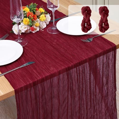 2 Pack Cheesecloth Table Runner 10Ft Christmas Gauze Boho Table Runners for Wedding Decor Bridal Shower Decorations Baby Shower Party(35" x 120") by Home