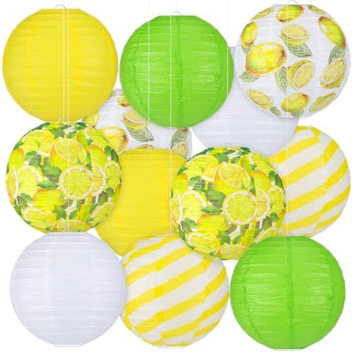 Panelee 12 Pcs Summer Lemon Party Decorations Paper Lanterns Round Hanging Lemon Paper Lanterns for Summer Fruit Party Decorations Supplies Indoor Outdoor by Panelee