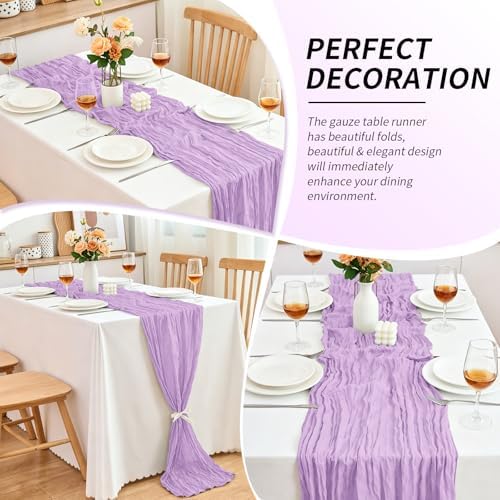 20 Pack Lilac Purple Lavender Cheesecloth Table Runner, 17x108 Inch Semi Sheer Boho Gauze Cheese Cloth Fabric Table Runners for Wedding Party Baby Shower Birthday Garden Farmhouse Table Decor - Image 7
