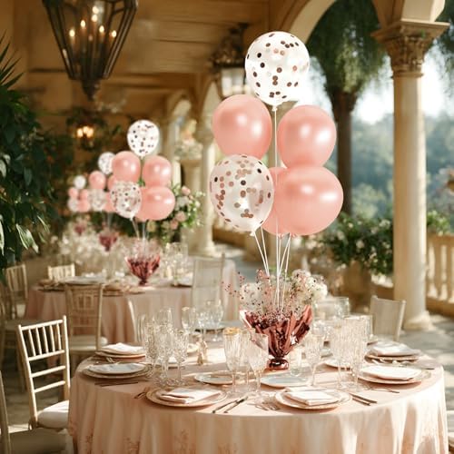 4 Set Rose Gold Table Balloons Foil Spray Centerpiece with Rose Gold and Confetti Balloons Stand Kit for Birthday Party, Baby Shower, Wedding, Bridal Shower, Prom, Cake Table Decorations - Image 3