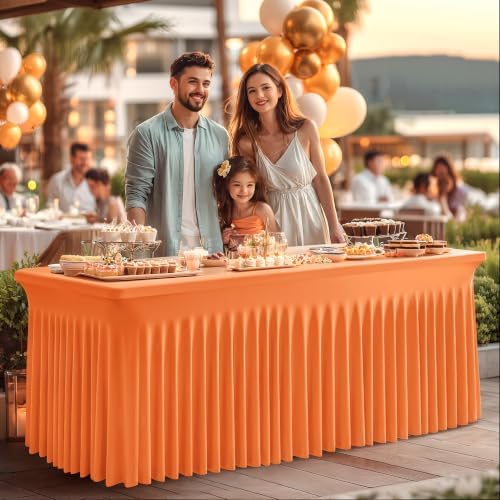 Shillance 2 Packs Orange Spandex Tableclothes for 8 Foot Rectangle Table, Spandex Table Covers 8FT Stretch Table Skirts Rectangle Wrinkle Free Fitted Tablecover for Event, Wedding, Banquet & Parties - Image 4