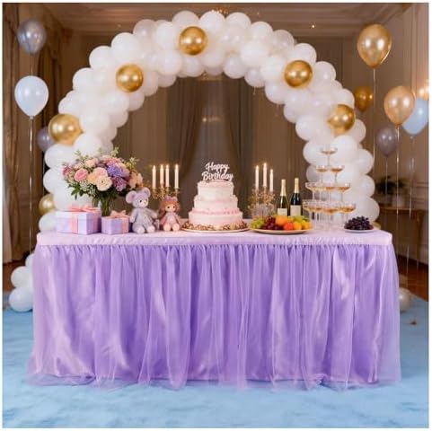 THARAHT Tulle Table Skirt 14FT 420CM Long for Rectangle Tables Round Tables Ruffle Desk Skirt for Princess Girls Birthday Party Cake Dessert Decorations Table Skirt - Image 4