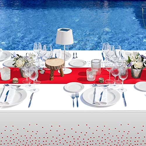 16Pack Disposable Plastic Tablecloths and Satin Table Runner Set White and Red Dot Tablecloth Red Satin Table Runner for Wedding Birthday Baby Shower Anniversary Christmas New Year Party Supplies - Image 6