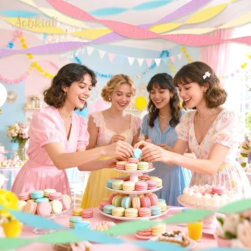 AOBKIAT Crepe Paper Streamers Party Decorations,6 Rolls Pastel Streamers - Image 2