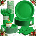 Green Plates and Napkins Party Supplies, Disposable 9’’ Dark Green Paper Plates, 7’’ Dessert Plates Cups Napkins Party Decorations for Christmas, Birthday, Baby Shower, St Patricks, Serves 25 by CENLBJ