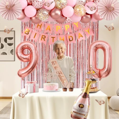Juesly 90th Birthday Decorations for Women, 51pcs 90 Year Old Party Set - Image 6