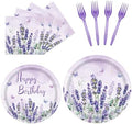 96Pcs Lavender Party Supplies Lavender Paper Plates Napkins Watercolor Blooming Floral Cake Dessert Butterfly Birthday Floral Tableware for Birthday Wedding Picnic Baby Shower Decorations | 24 Guests by BOKFJBP