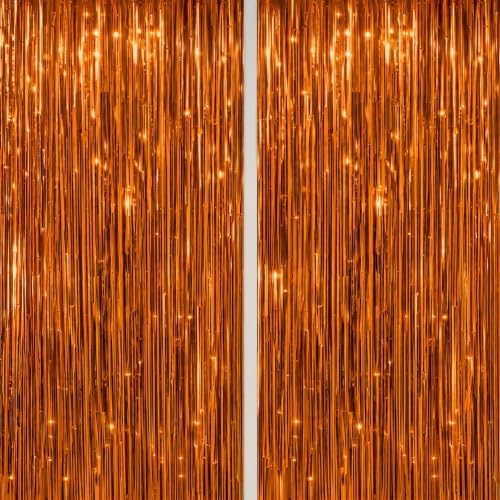 DECOCKRAT 2 Pack Foil Fringe Backdrop - Bronze Shiny Tinsel Curtains for Party Decoration/Photo Booth Props - 3.3x6.6 FT Metallic Foil Backdrop for Birthday, Wedding, Graduation, Christmas. by DECOCKRAT