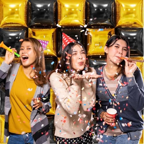 25PCS Gold Black Square Foil Balloons Wall Backdrop - Image 5