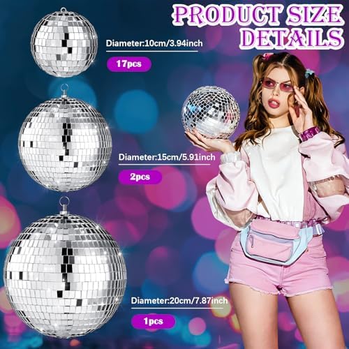 MTLEE 20 Pcs Disco Ball Decor, Silver, 8, 6, 4 Inch - Image 2