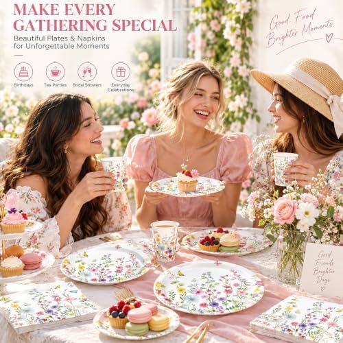 40 Pcs Wildflower Plates and Napkins Set, Large 9 Inch Floral Plates - Image 7