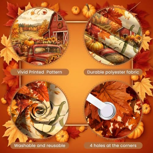 Hello Fall Vertical Door Banner 35×71 Inch Vintage Red Truck Farmhouse Harvest Decor, Autumn Pumpkin Maple Leaf Front Door Hanging Flag for Thanksgiving Outdoor Porch Home Party Seasonal Decoration - Image 3