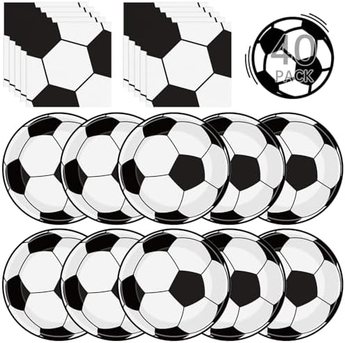 40Pcs Soccer Plates and Napkins Party Supplies - Soccer Birthday Party Decorations Tableware Set, Disposable Paper Dinner Plates Napkins for Sport Themed Soccers Parties Table Decor Favors, Serves 20 by Litmitfu