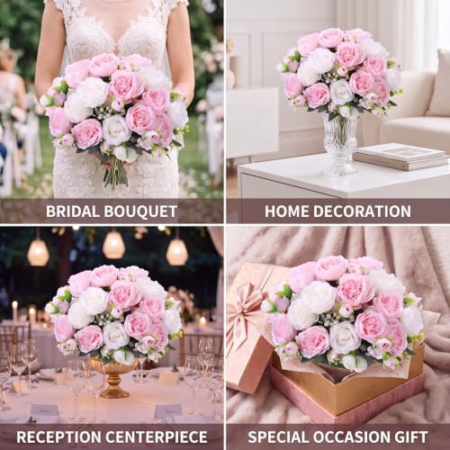 Geosar 8 Bundles Artificial Peonies Flowers,White and Pink - Image 7