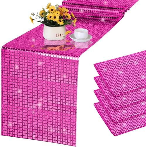 durony 6 Pack Mirror Disco Party Table Runner, 11 x 108 Inch, Hot Pink by durony