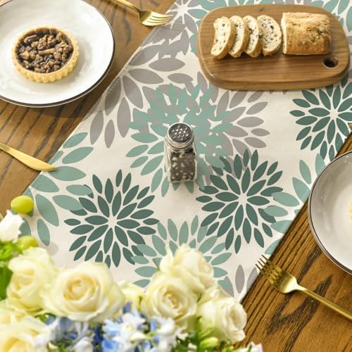 Artoid Mode Light Green Dahlia Floral Pinnata Spring Table Runner, Seasonal Kitchen Dining Table Decoration for Home Party Decor 13x120 Inch - Image 4