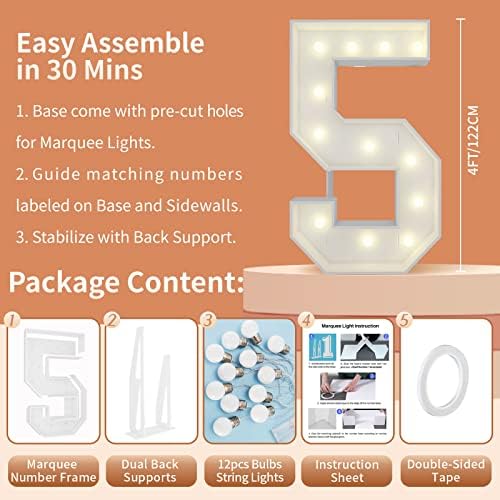 4FT Marquee Numbers, Large Light Up Numbers 5 for 5th Birthday Party Decor - Image 5