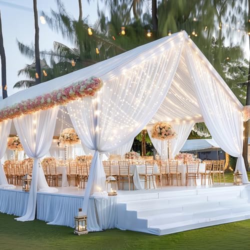 6 Panels White Ceiling Curtains with Lights for Weddings - 5ftx20ft Wrinkle-Free Tulle Fabric Wedding Arch Draping Ceiling Drapes Decorations for Wedding Party Ceremony Stage Tent Event - Image 7