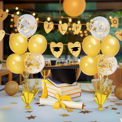 4 Set Gold Table Centerpiece Balloons Stand Kit with Gold and Confetti Balloons for Birthday Party Baby Shower Wedding Bridal Shower Graduation Prom Table Decorations - Image 6