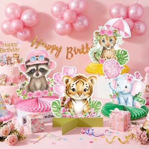 Gueevin 10 Pcs Safari Honeycomb Centerpieces for Baby Shower, Blush Safari - Image 4