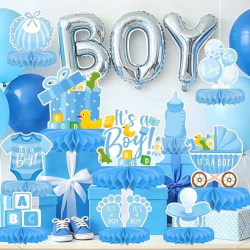 Boy Baby Shower Decorations Set - Kit with blue Honeycomb Centerpiece, Baby Reveal & Themed Table Decor for the Baby Boy Shower Decorations - Image 4
