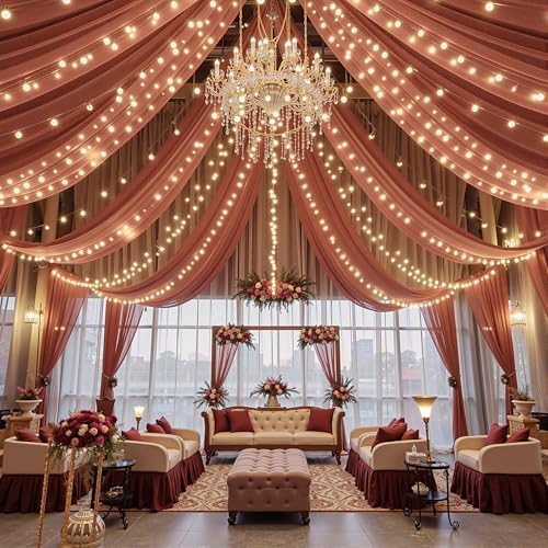 Terracotta Ceiling Drapes with Lights for Weddings, 6 Panels 5ftx20ft Sheer Tulle Curtain Drapes for Wedding Ceremony Birthday Party Arch Decoration - Image 6