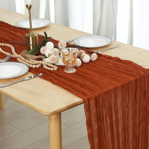 3 Pack Terracotta Cheesecloth Table Runner 120 Inch Boho Wedding Decor - Image 4