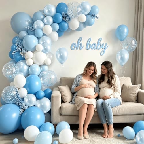 Blocesa Pearl Blue and White Balloons Arch Kit Double Stuffed, Party Decor. - Image 4