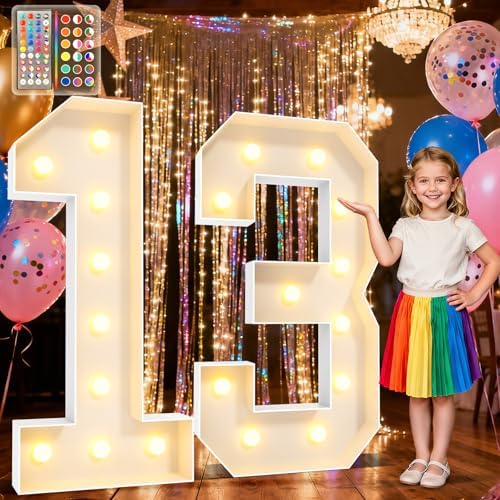 Ledido 4FT Marquee Light Up Numbers 13, 34 Colors Changing Marquee Numbers 4 Feet Tall with Remote, Big 13th Birthday Number, Large Lighted Number for Anniversary Graduation Birthday Party Decoration by Ledido
