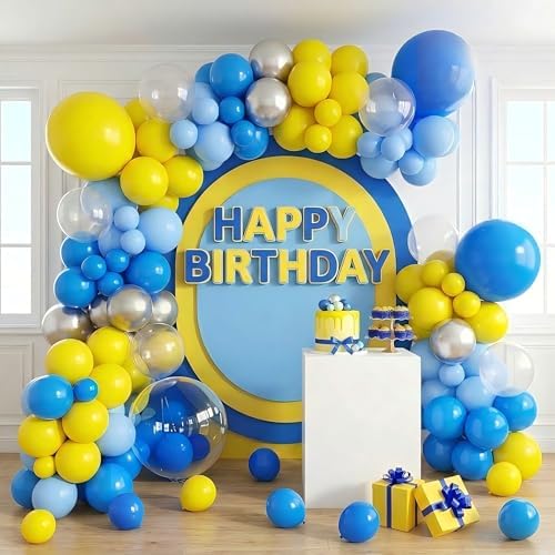 Blue and Yellow Balloons Arch Royal Blue Yellow Silver Balloons Garland with Clear Balloon Light Party Latex Balloon for Birthday Decorations Baby Shower Graduation by Isndare