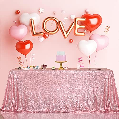 Eternal Beauty Fuchsia Pink Sequin Tablecloth 60 x 120-Inch Sparkly Overlay Rectangle Glitter Table Cover for Wedding Party Birthday Decoration - Image 2