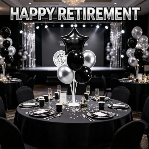 New Years Eve Party Supplies, 4 Set Black Silver Balloon Stand Kit - Image 6