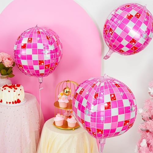 6pcs 22 Inch Pink Disco Ball Balloons, Shiny Pink Big Disco Foil Balloons - Image 4