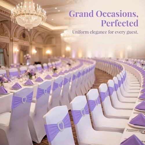 150 Pieces Chair Sashes & Bows - Stretch Spandex Chair Cover Band with Buckle for Wedding, Hotel Banquet, Birthday Party & Home Bulk Decorations (Purple) - Image 6