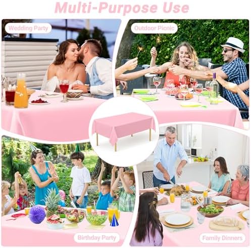 4 PCS Plastic Table Cloth Disposable, 54 x 108 Inches Pink Tablecloth, Plastic Table Cover Rectangle Tablecloth for Baby Shower Decorations and Wedding Party, Tablecloths of Leakproof Home Essentials - Image 6