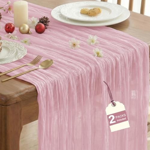 2 Pack Pink Cheesecloth Table Runner for Wedding Birthday Party Home Decor by IVAPUPU
