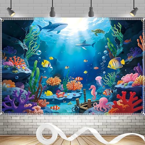 Under The Sea Backdrop, 7x5Ft Ocean Themed Kids Birthday Party Decorations by DuoduoBuy