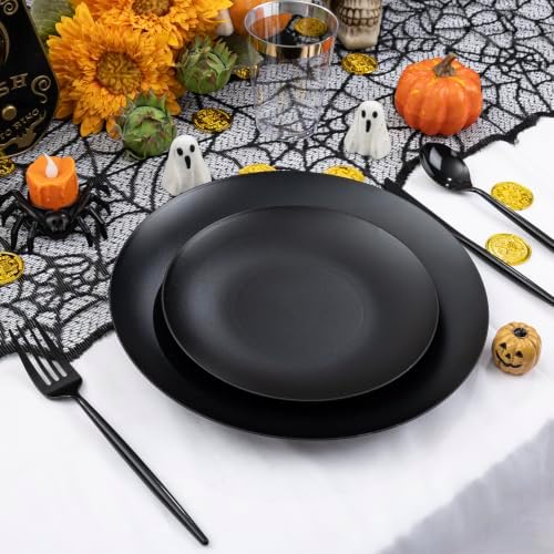 ejonirinjonir 150pcs Frosted Black Plastic Plates Plastic Plate for Wedding - Image 2
