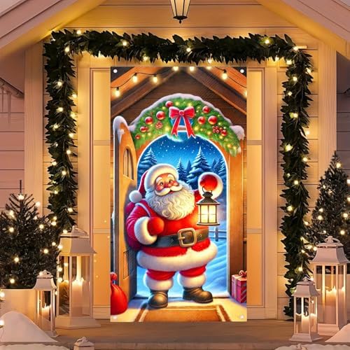 BlissYard Christmas Door Cover Cozy Cabin 35x71 Inch Polyester - Image 2