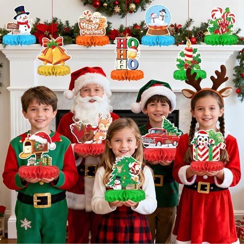 Christmas Party Decorations: Festive Christmas Honeycomb Centerpieces, Santa & Snowman Table Toppers - for Classroom, Winter Birthdays & Holiday Party Supplies - Image 6
