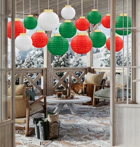 15Pcs Christmas Hanging Paper Lanterns Party Decorations Indoor - Xmas Ornaments Decor for Winter, Birthday Party Ceiling Supplies - Image 7
