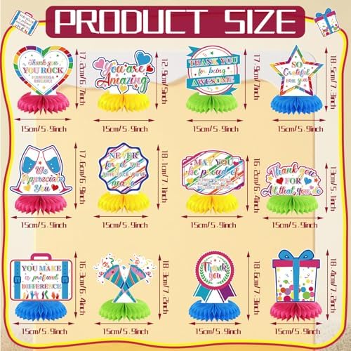 12 Pcs We Appreciate You Decoration Thank You Honeycomb Centerpiece Employee Appreciation Table Decorations Thank Table Topper for Doctor Employee Party Supplies(Colorful) - Image 2
