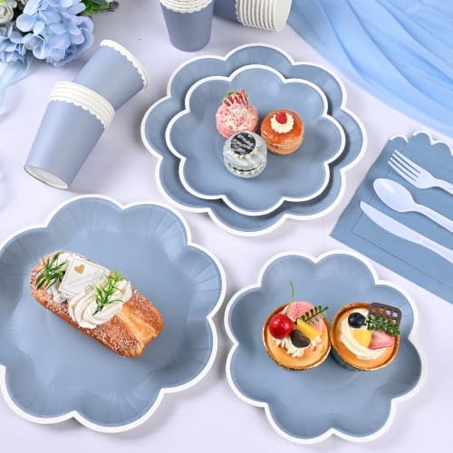 350 Pcs Dusty Blue and White Paper Plates and Napkins Set, Serve 50 Guest - Image 3