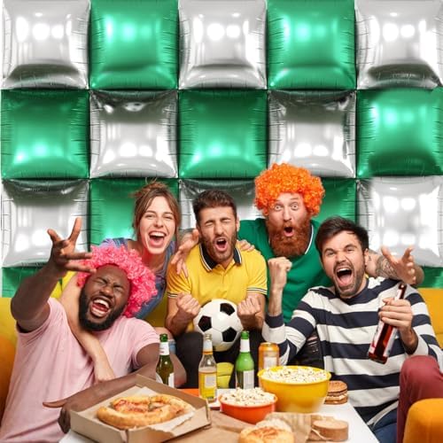 25PCS Green Silver Black Soccer Square Foil Balloons Wall - Image 4
